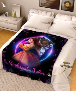 Beauty and the Beast Customized Name Blanket for Anniversaries/Engagements/Newly Weds, Disney Bedding