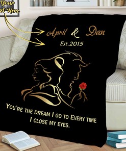 Beauty and the Beast Customized Name & Est Anniversary/Engagement/Newly Wed Couples Blanket