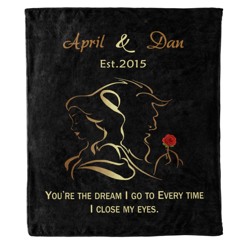 Beauty and the Beast Customized Name & Est Anniversary/Engagement/Newly Wed Couples Blanket - Image 3