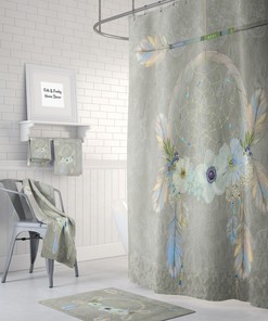 Beige Dreamcatcher Shower Curtain with Boho Style Home Decor and Optional Bath Mat and Towels