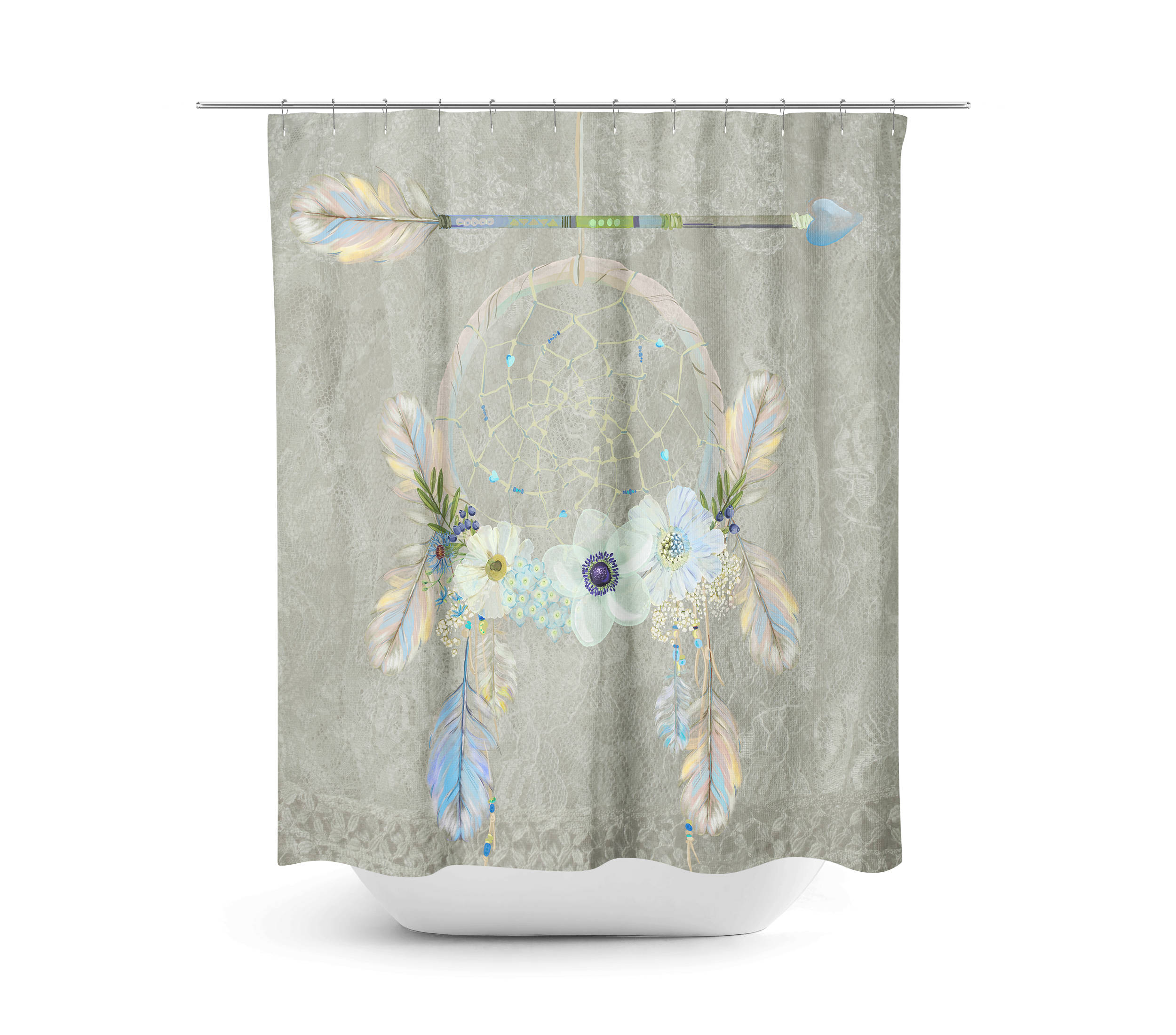 Beige Dreamcatcher Shower Curtain with Boho Style Home Decor and Optional Bath Mat and Towels - Image 2