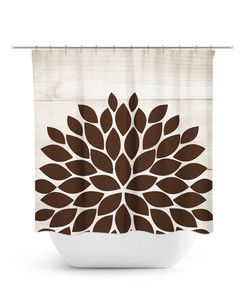 Beige Flower Shower Curtain for Farmhouse Bathroom Decor