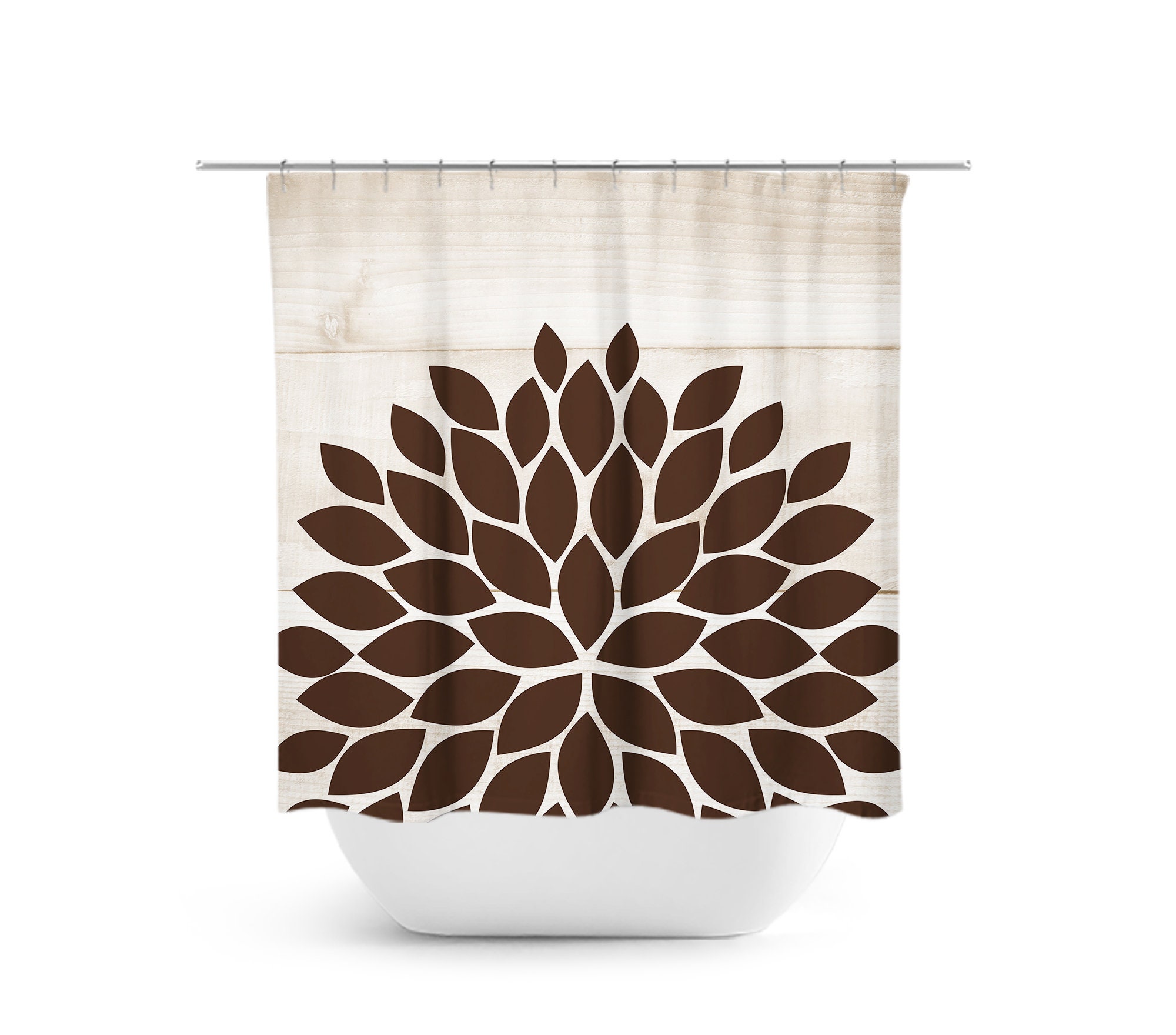 Beige Flower Shower Curtain for Farmhouse Bathroom Decor