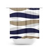 Beige Gray Abstract Ribbon Shower Curtain with Blue Touch and Abstract Waves, Perfect for Neutral Bathroom Decor