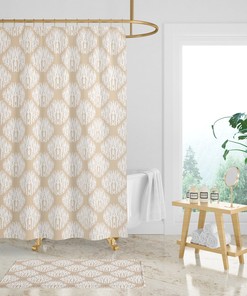Beige Ikat Print Shower Curtain, Add a Touch of Elegance to Your Bathroom Decor