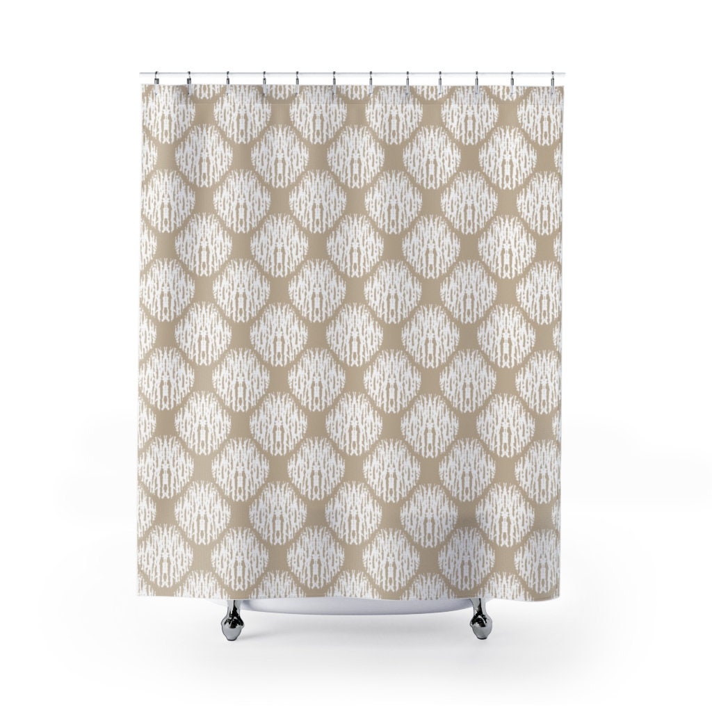 Beige Ikat Print Shower Curtain, Add a Touch of Elegance to Your Bathroom Decor - Image 2