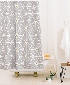 Beige Mid Century Shower Curtain, Geometric Retro Design, Fabric Bathroom Decor