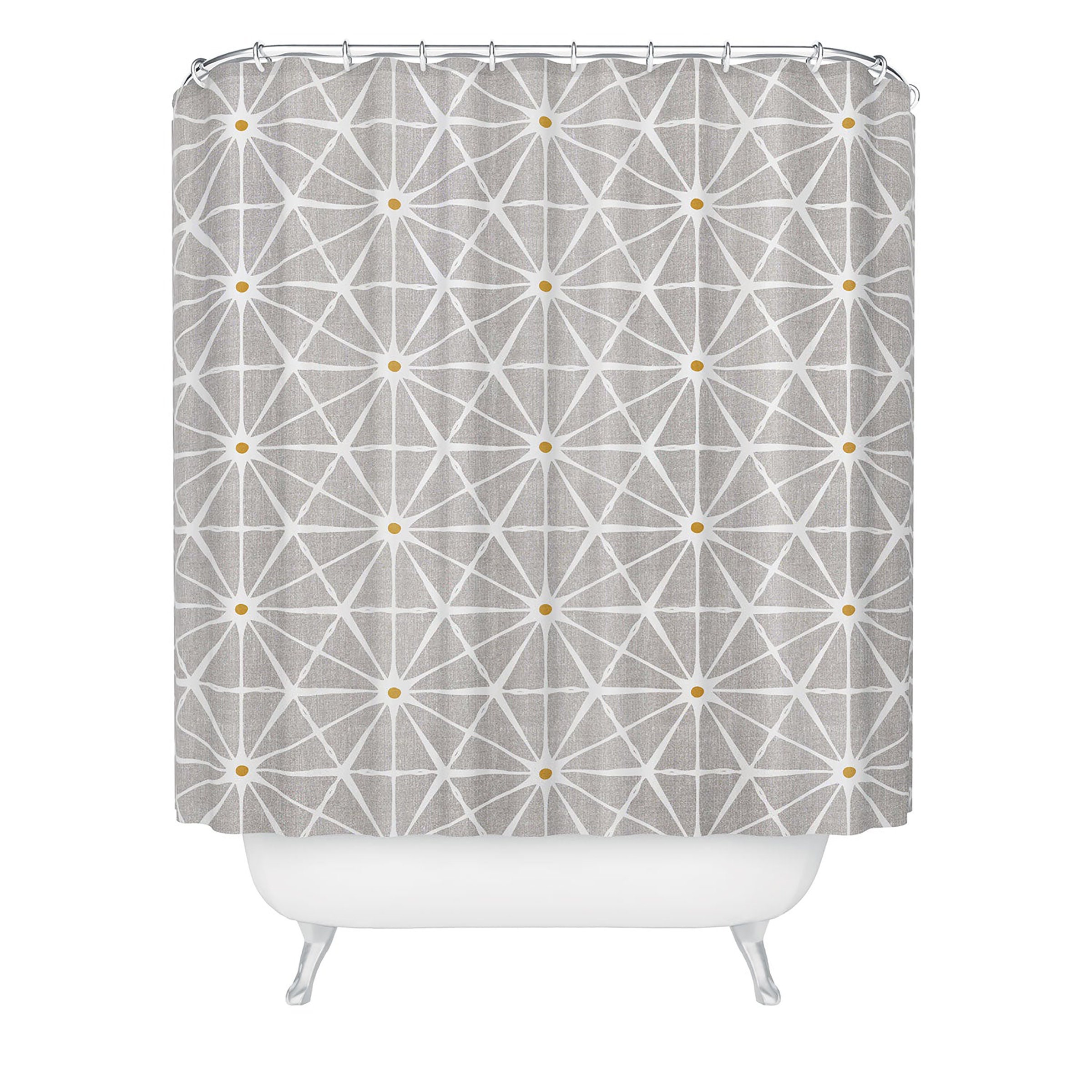 Beige Mid Century Shower Curtain, Geometric Retro Design, Fabric Bathroom Decor - Image 2