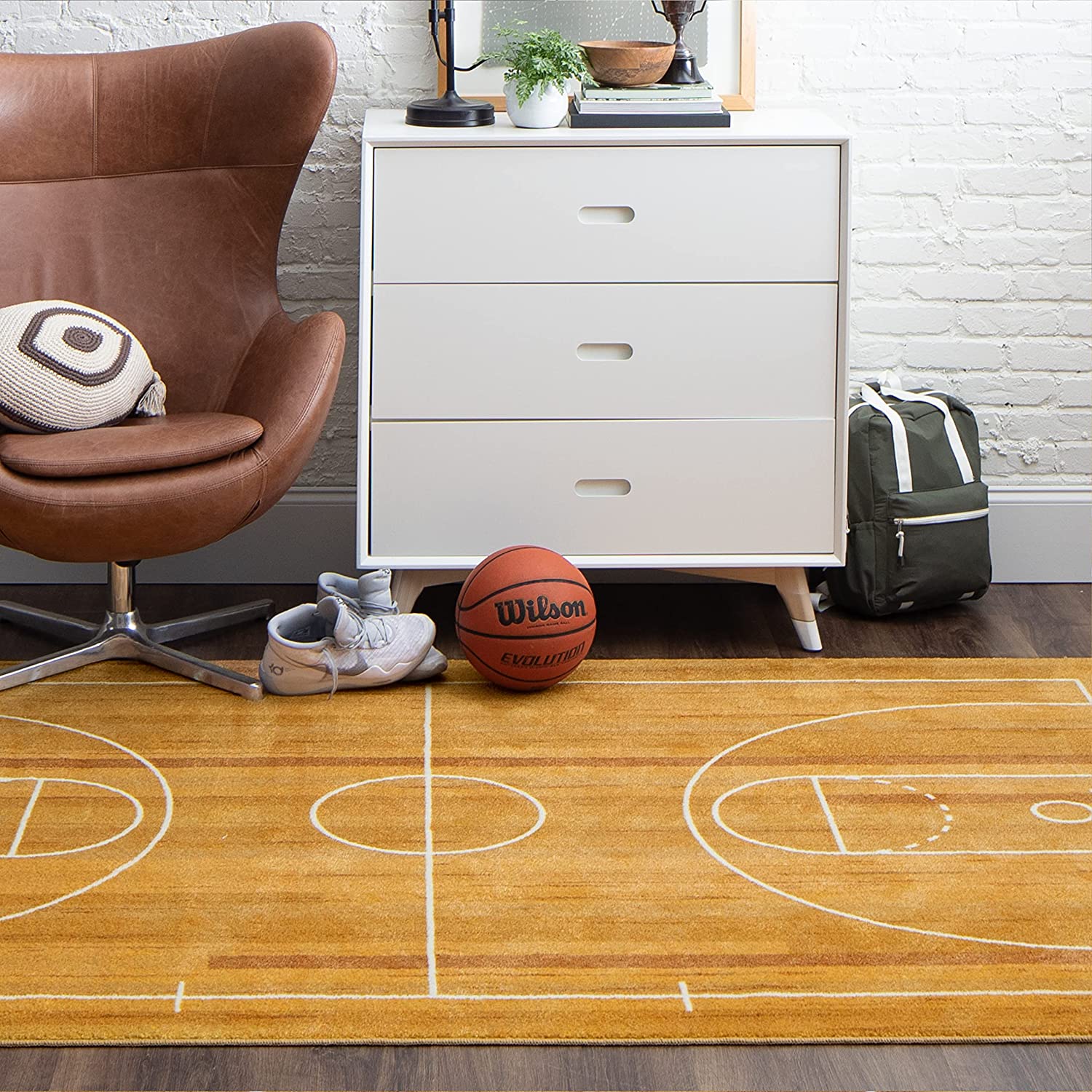 Beige Mohawk Home Kids Sports Playroom Area Rug - Durable Basketball Court Rug for Any Space