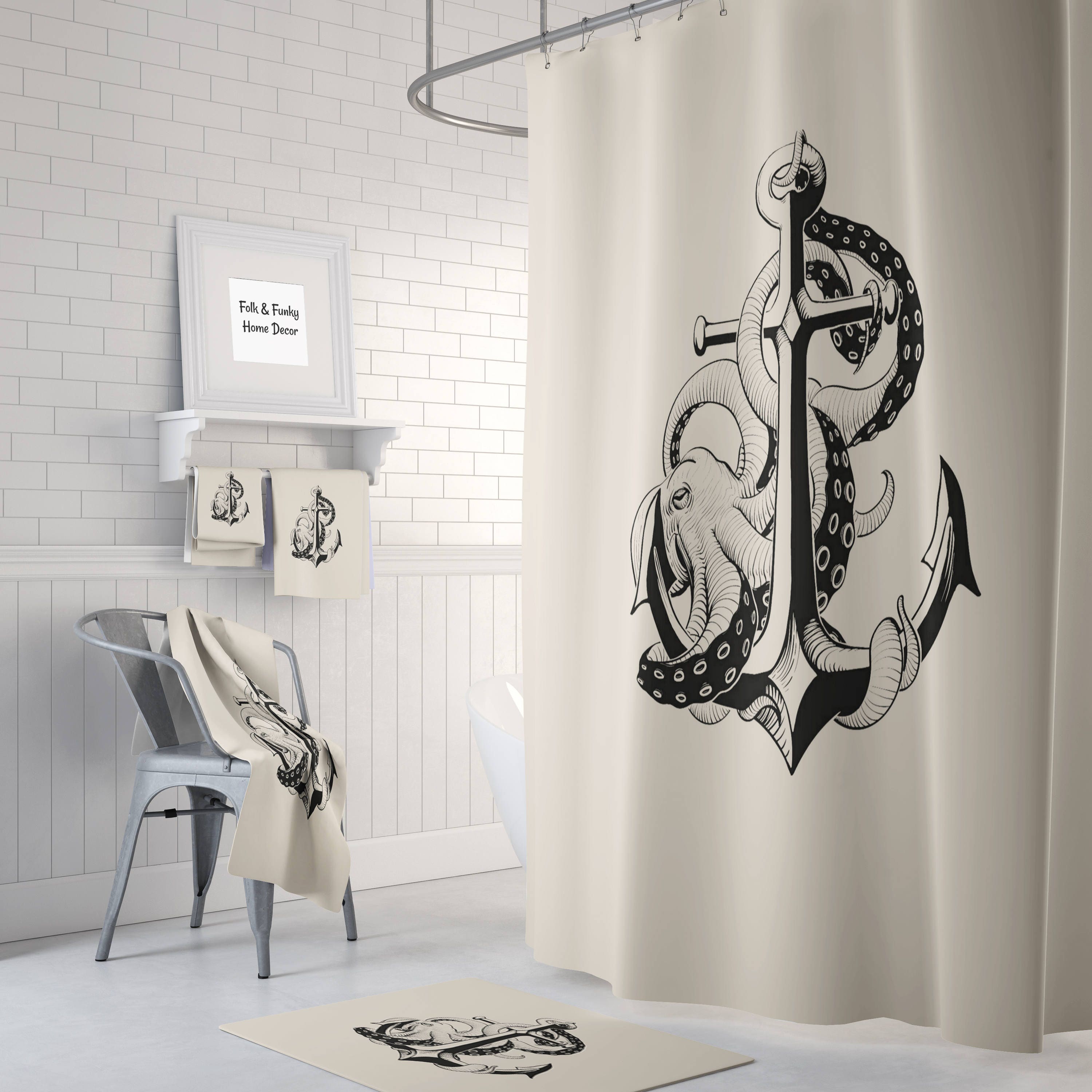 Beige Octopus Disney Shower Curtain for an Underwater Oasis Bathroom