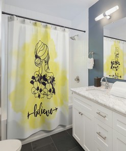 Believe Shower Curtain | Line Art Modern Bathroom Decor | Waterproof Shower Curtain | Bathroom Shower Curtain