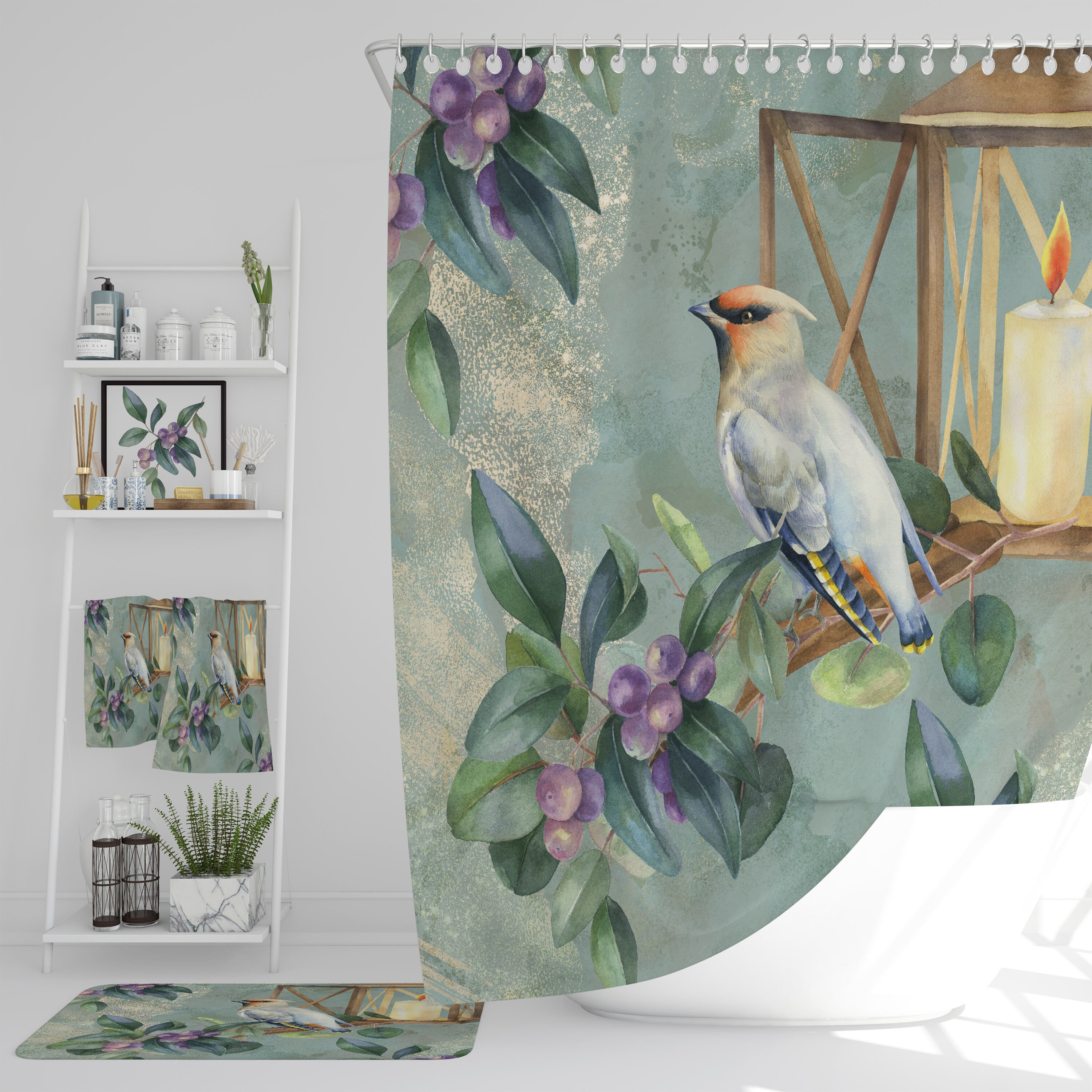 Bird Floral Shower Curtain for Bathroom Decor