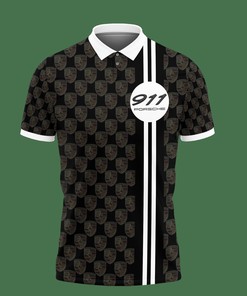 Black 3D Printed Po 911 An-Nh Polo Shirt with Breathable Fabric