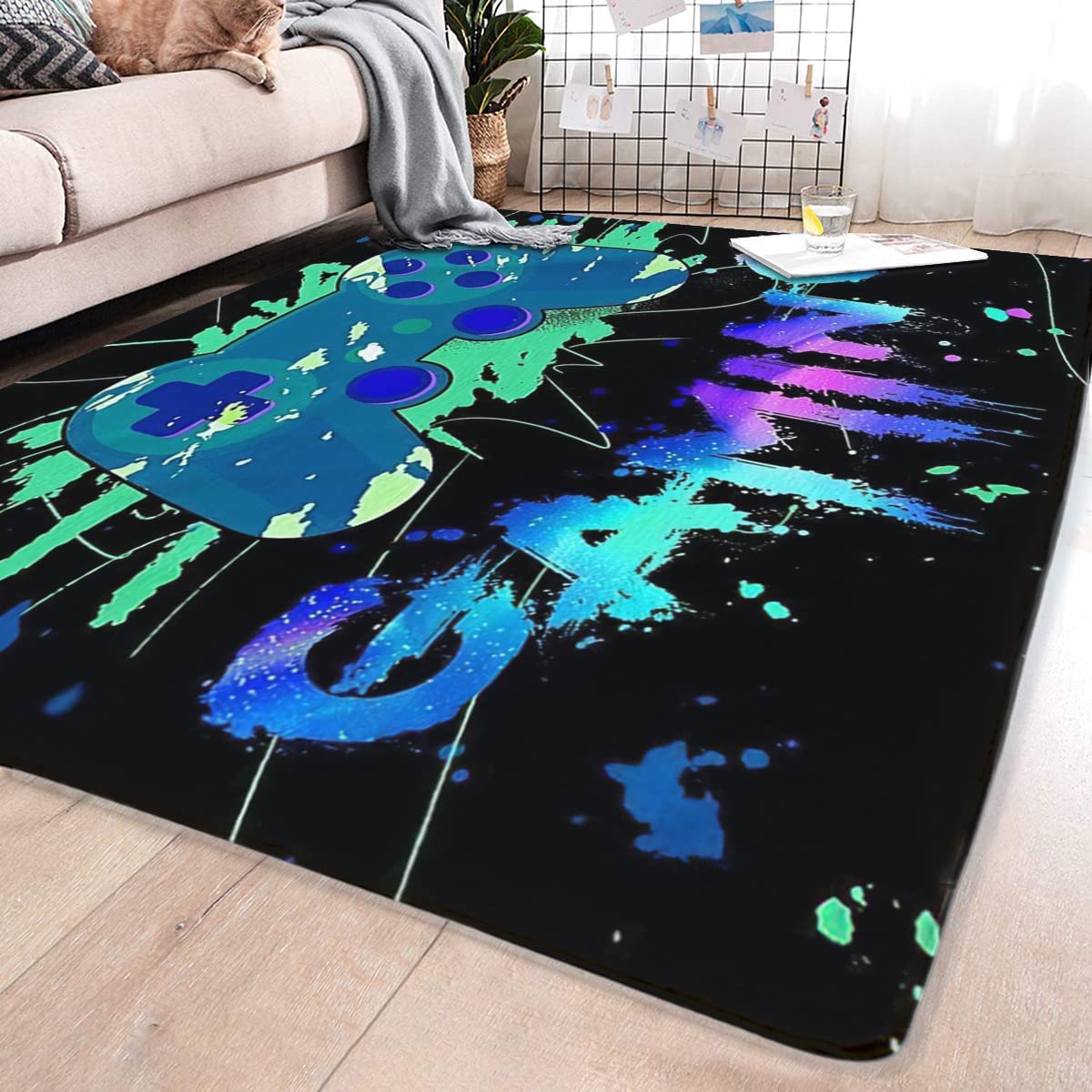 Black American Flag Gamer Area Rug for Living Room or Bedroom Decor - Image 3