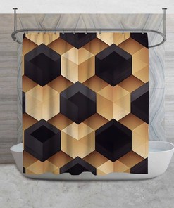 Black And Brown Cool Hexagon Vintage Shower Curtain, Modern Home Decor Geometric Bathroom Housewarming Gift