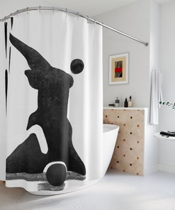 Black And White Geometric Abstract Vintage Shower Curtain Or Mat, Modern Designer Curtain