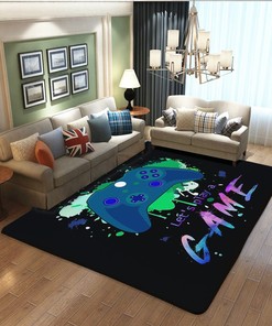 Black Anime Gamer Area Rug for Bedroom or Living Room: Non-Slip Floor Mat with Video Game Controller Pattern