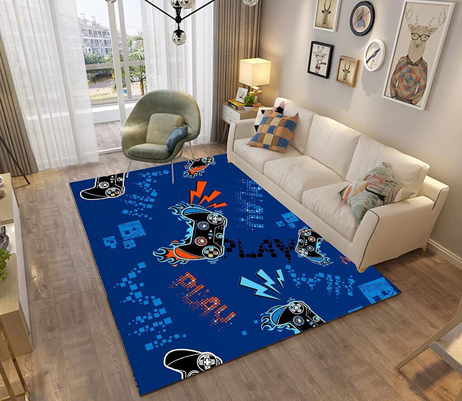 Black Area Rug Gaming Room Rug with Gamepad Design - Ideal for Kids Boys Bedroom and Living Room