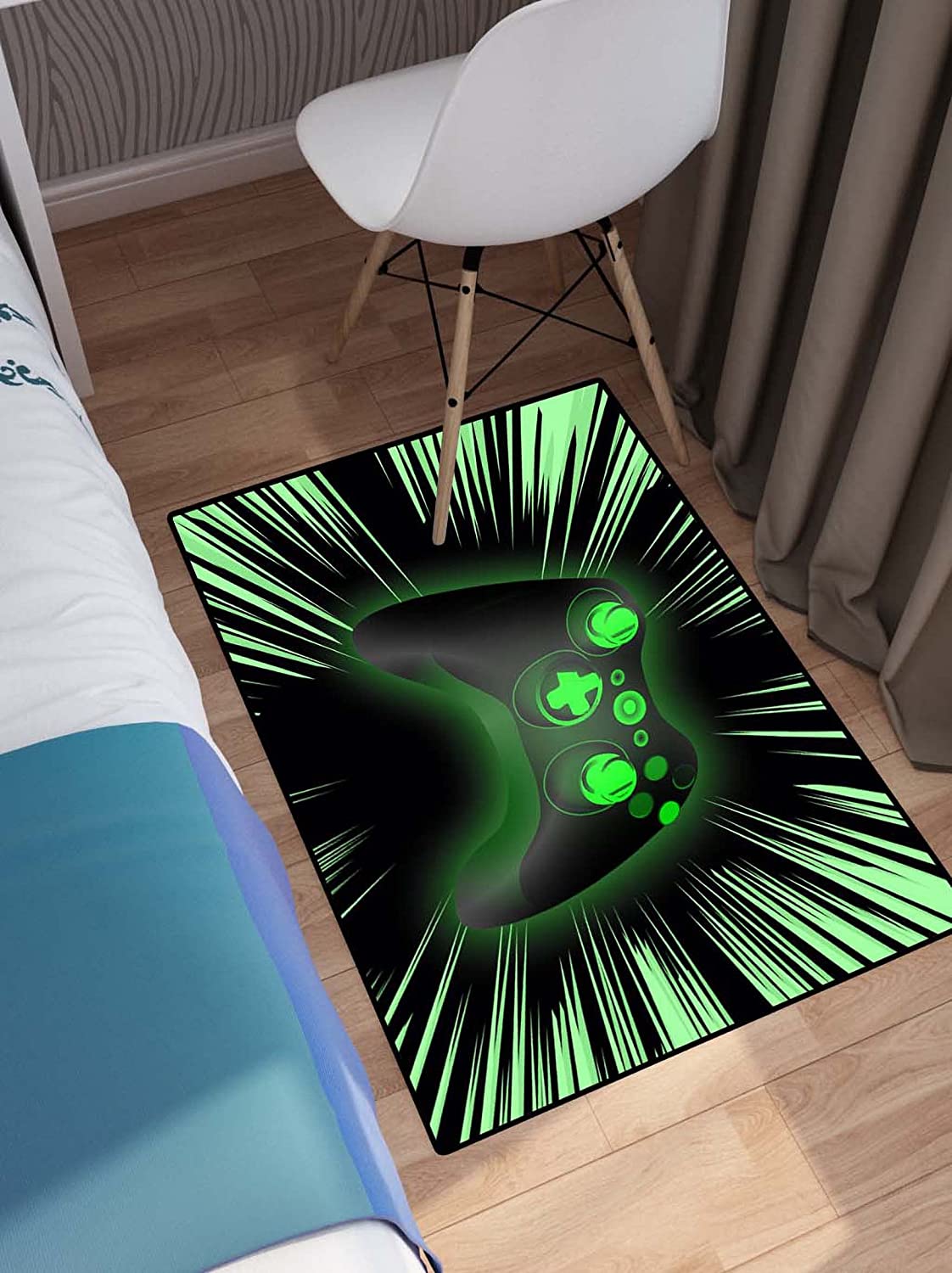 Black Blue Gamer Area Rugs for Boys' Bedrooms with Gaming Rug for Home Decor and Video Game Area Rugs