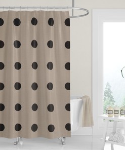 Black Boho Dots Shower Curtain / Neutral Tan Fabric Bath Curtain / Minimalist Design