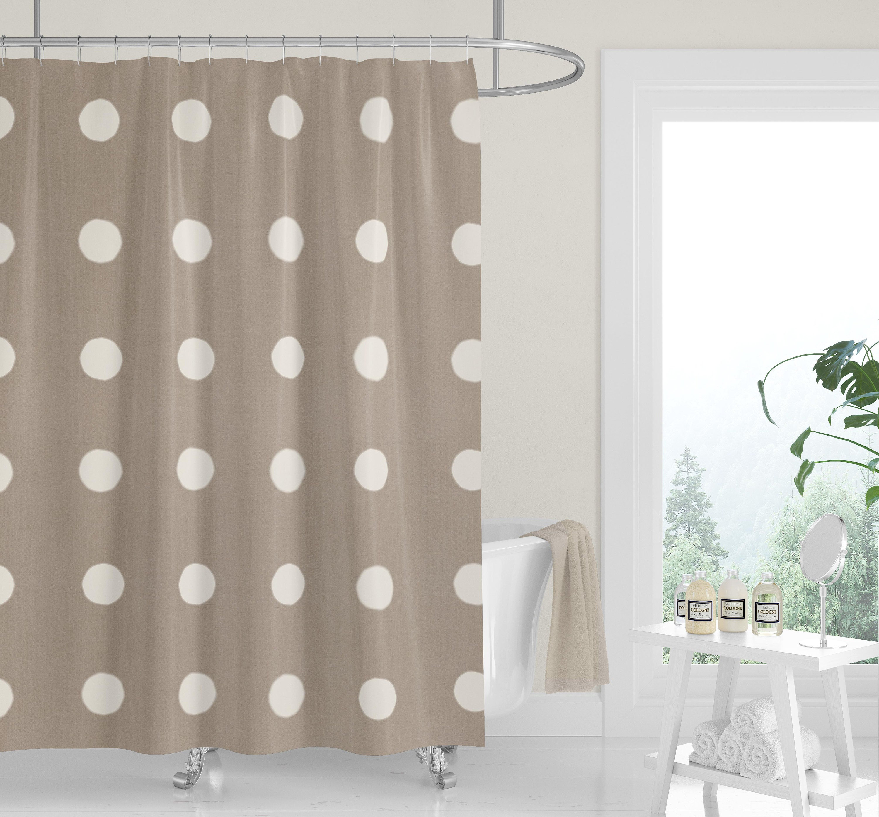 Black Boho Dots Shower Curtain / Neutral Tan Fabric Bath Curtain / Minimalist Design - Image 2