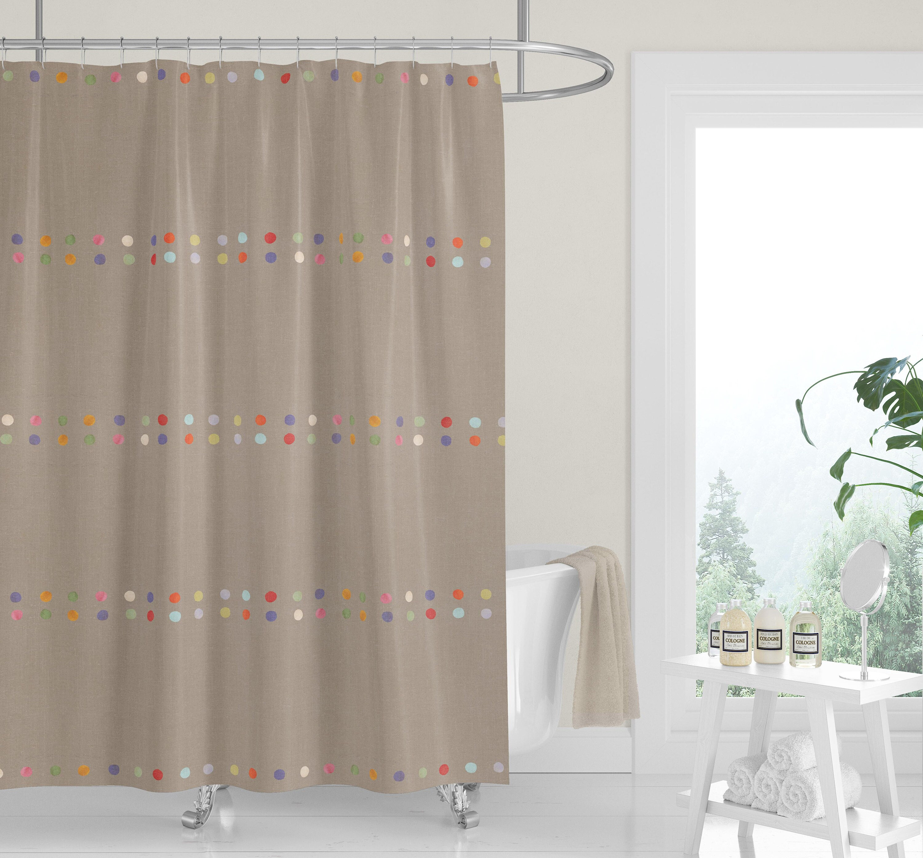 Black Boho Dots Shower Curtain / Neutral Tan Fabric Bath Curtain / Minimalist Design - Image 3