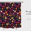 Black Boho Floral Shower Curtain with Watercolor Plants Design