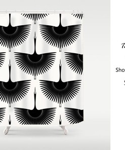 Black Crane Shower Curtain - Heavy Duty Polyester Fabric - Waterproof and Durable for Modern Home Bathroom Decor