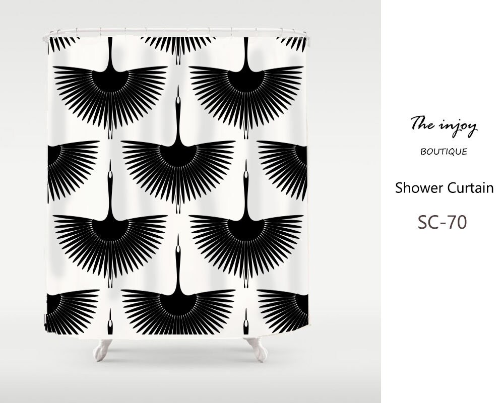 Black Crane Shower Curtain - Heavy Duty Polyester Fabric - Waterproof and Durable for Modern Home Bathroom Decor