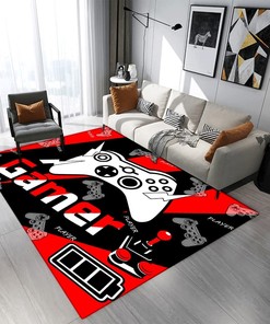 Black Floor Rugs for Boys Bedroom with Gaming Design Gamepad, RUINNSUQ Gamer Area Rug for Living Room