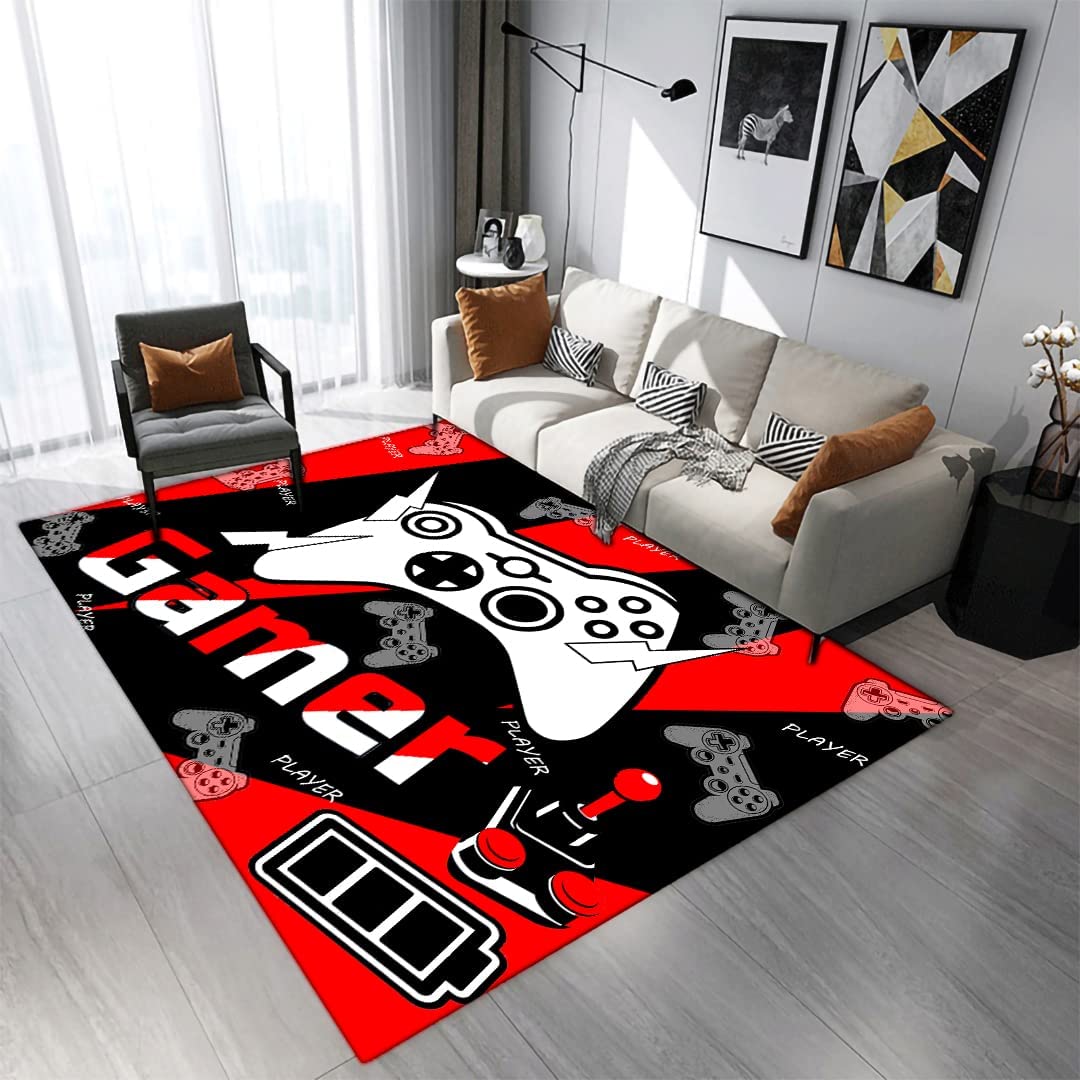 Black Floor Rugs for Boys Bedroom with Gaming Design Gamepad, RUINNSUQ Gamer Area Rug for Living Room
