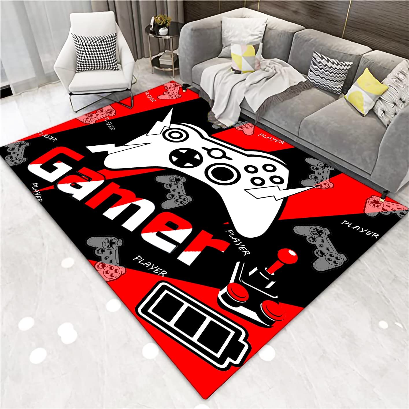 Black Floor Rugs for Boys Bedroom with Gaming Design Gamepad, RUINNSUQ Gamer Area Rug for Living Room - Image 3