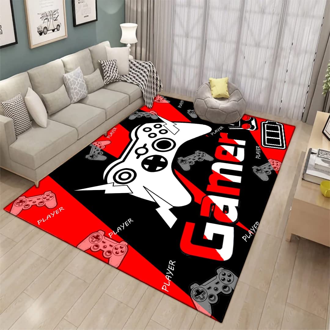 Black Floor Rugs for Boys Bedroom with Gaming Design Gamepad, RUINNSUQ Gamer Area Rug for Living Room - Image 4