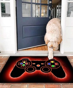Black Game Area Rug Floor Rugs with Non-Slip Mat and Gamepad Controller