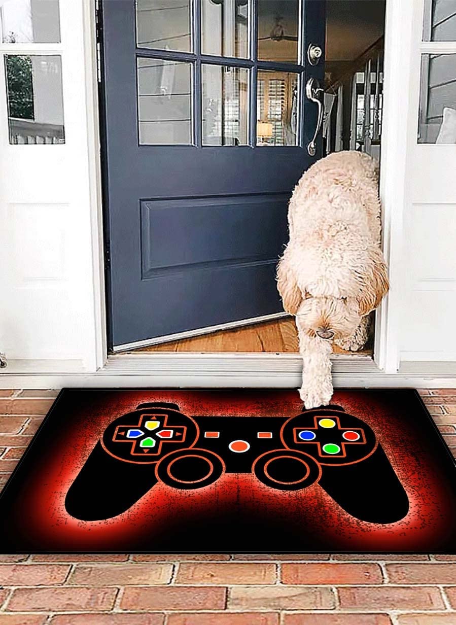 Black Game Area Rug Floor Rugs with Non-Slip Mat and Gamepad Controller