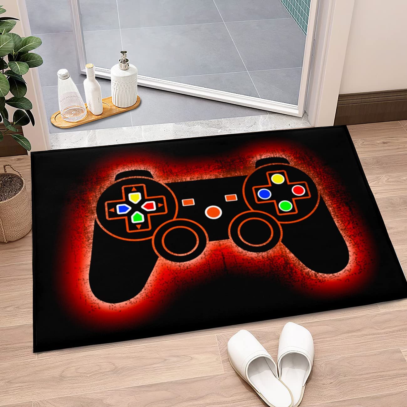 Black Game Area Rug Floor Rugs with Non-Slip Mat and Gamepad Controller - Image 2