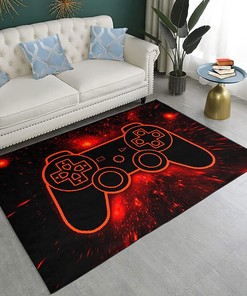Black Gamepad Blue Floor Rugs with Polyester Mat for Cool Gaming Area