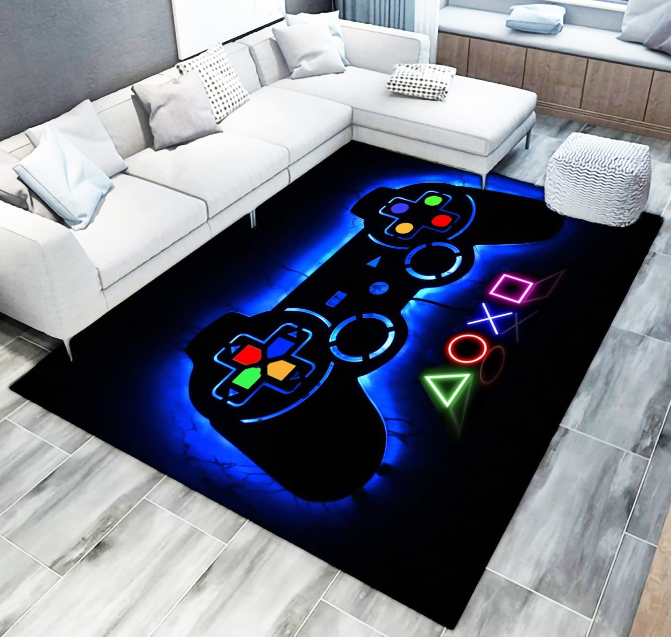 Black Games Carpet 3D Watercolor Colorful Printed Controller Rug for Gamer Boys Kids Gaming Room Bedroom - Image 2