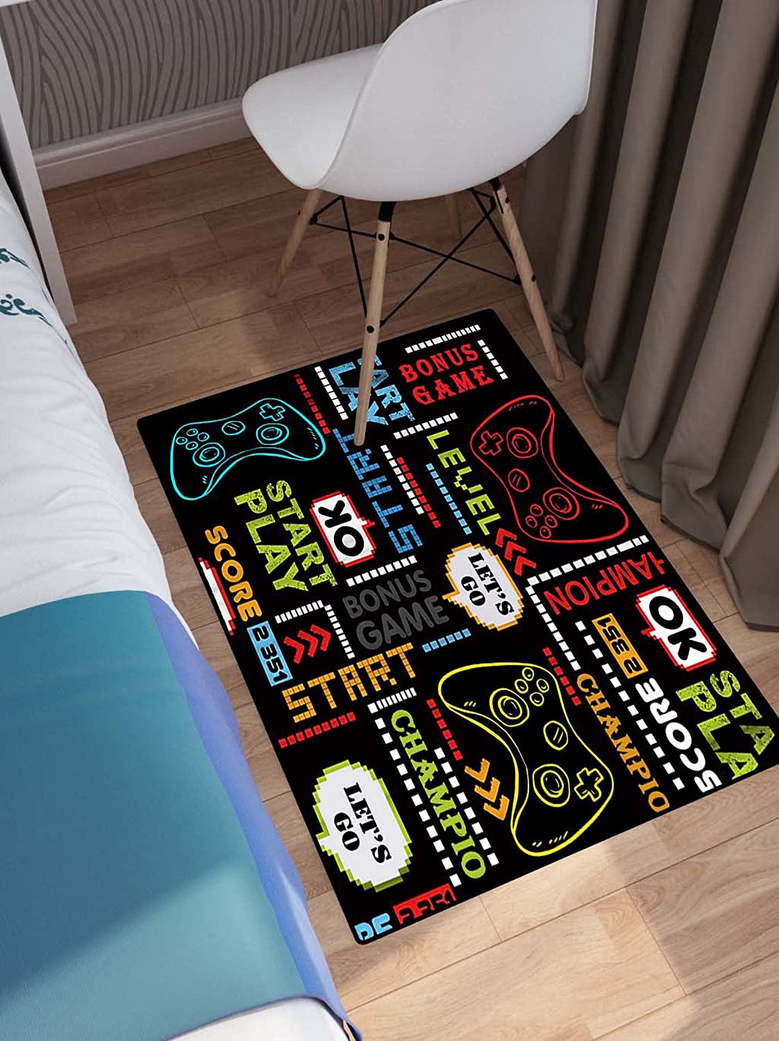 Black Gaming Area Rugs for Boys - Add Cool Game Style to Bedroom Decor with Gamer Rug, Video Games Carpet