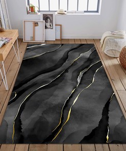 Black Marble Gold Line Texture Indoor Area Rug with Non-Slip Backing for Nursery Bed Living Room Carpets Nursery Decor