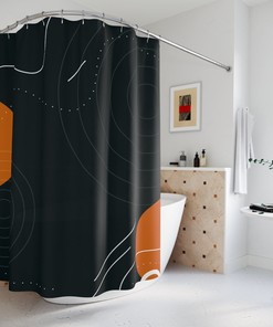 Black & Orange Retro Shapes Shower Curtain or Mat | Minimalistic Contemporary Art | Apartment Bathroom Curtain