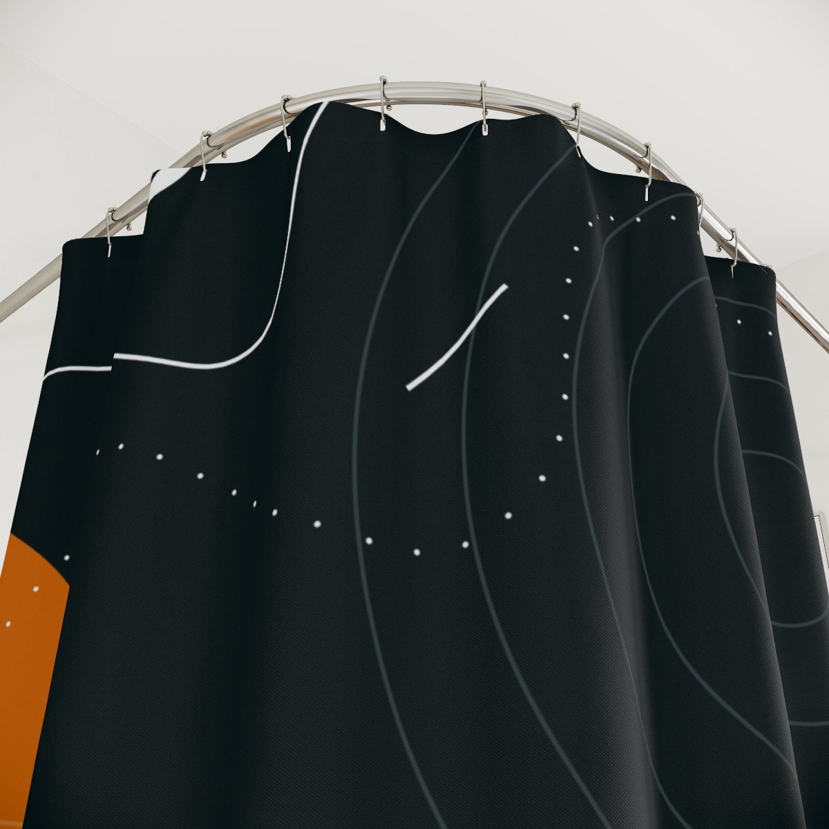 Black & Orange Retro Shapes Shower Curtain or Mat | Minimalistic Contemporary Art | Apartment Bathroom Curtain - Image 3