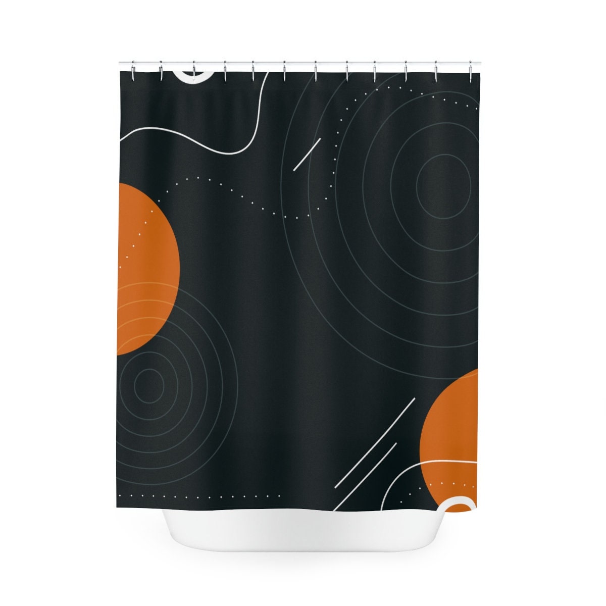 Black & Orange Retro Shapes Shower Curtain or Mat | Minimalistic Contemporary Art | Apartment Bathroom Curtain - Image 4