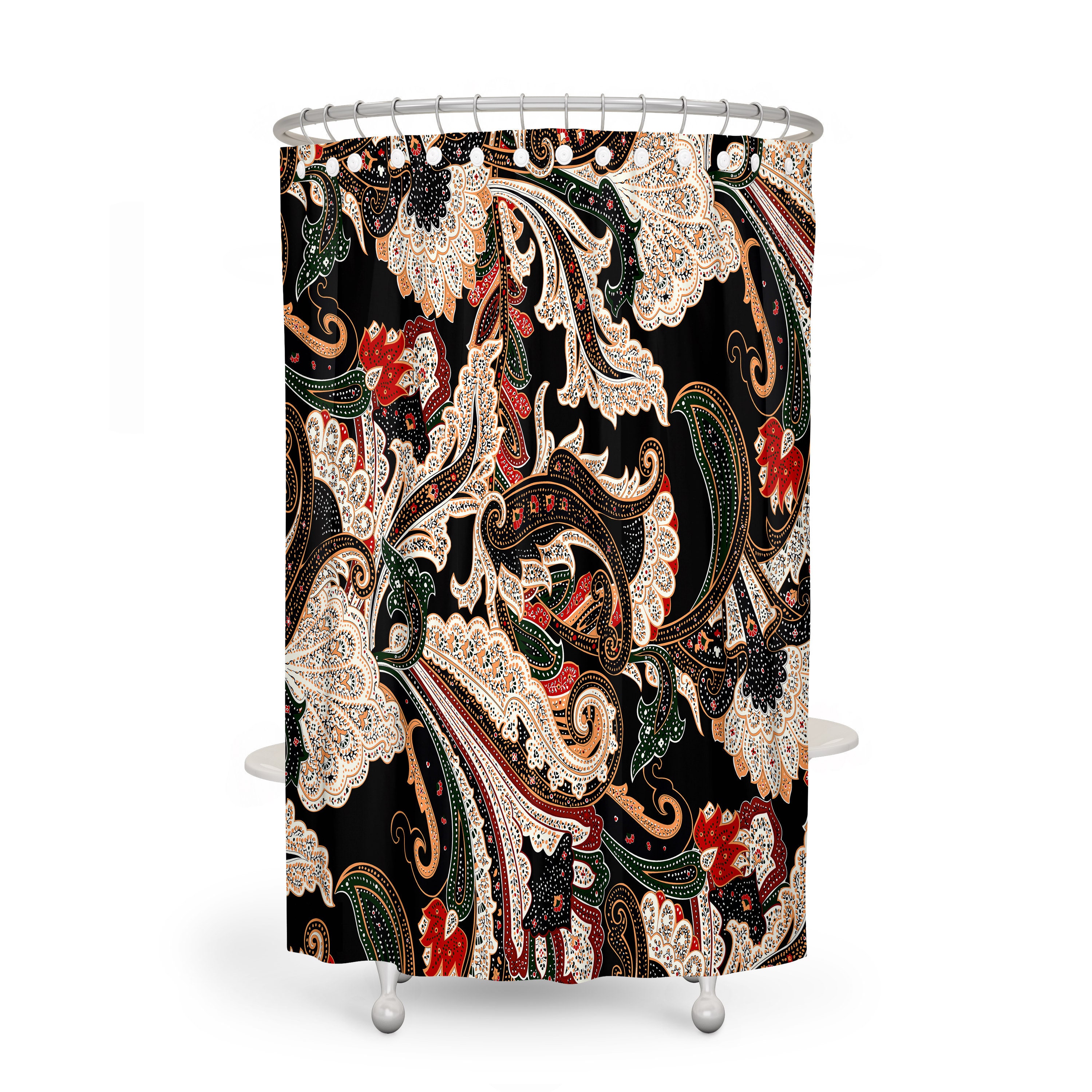 Black Paisley Elegant Shower Curtain with Optional Bath Mat and Towels for a Chic Bathroom Decor - Image 2