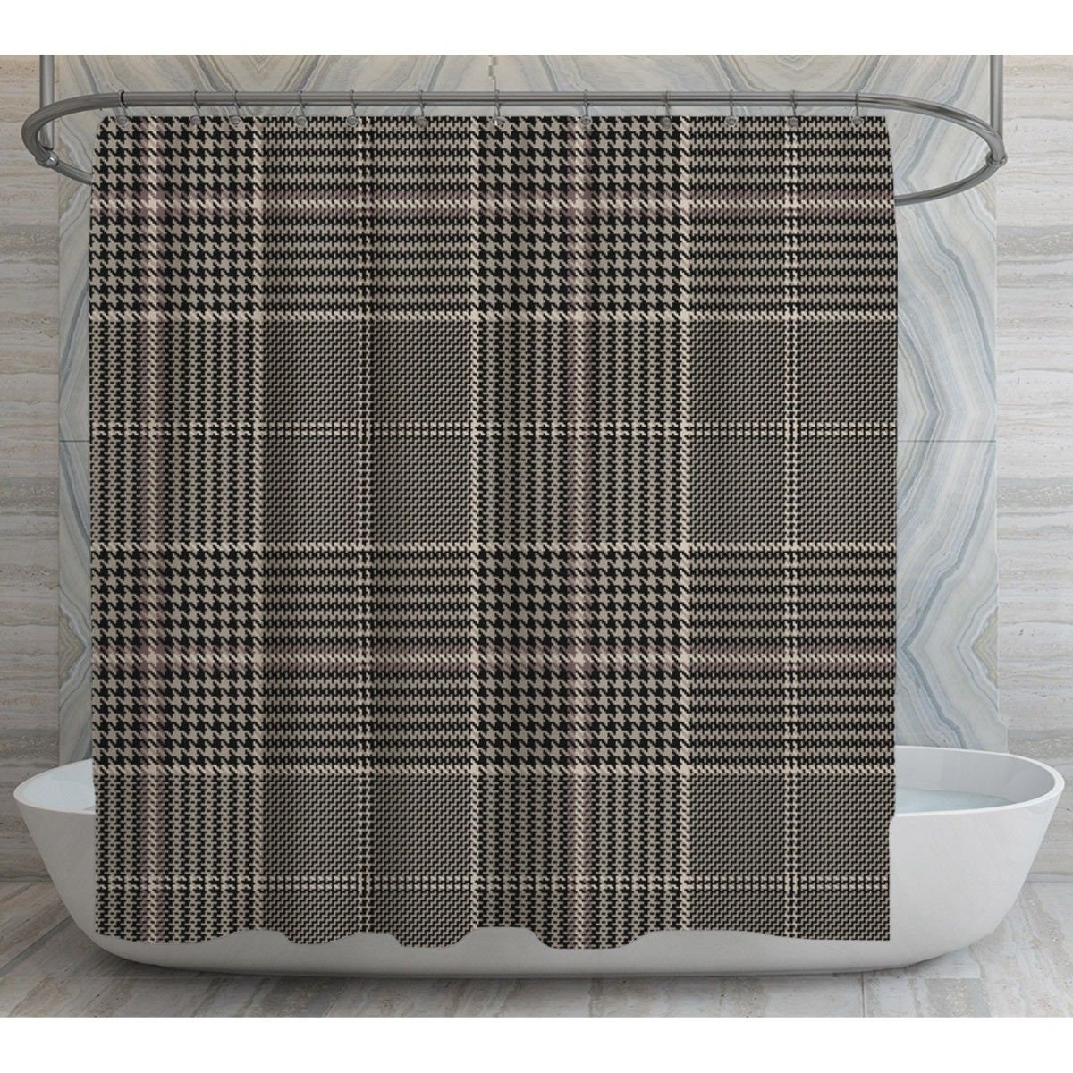 Black Plaid Shower Curtain | Plaid Pattern Retro Bath Decor | Vintage Bathroom Curtains