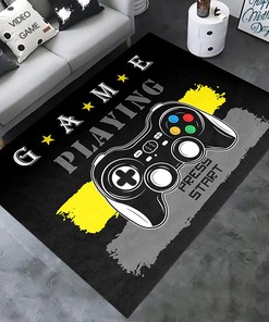 Black Polyester T-Shirt, Hoodie, and Crewneck Sweatshirt Gamepad Rugs for Boys' Room, Perfect Area Rugs for Bedroom and Living Room Decor
