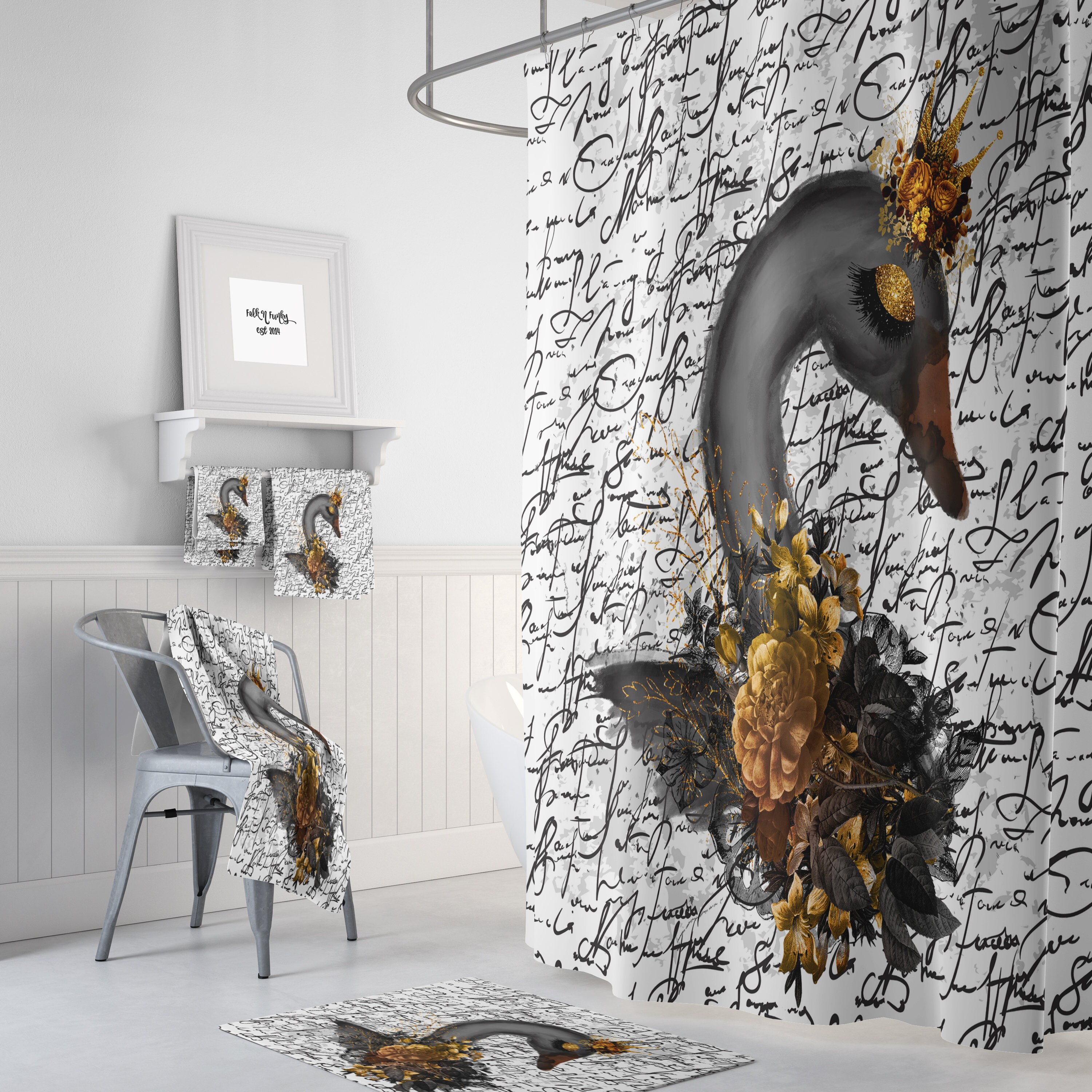 Black Swan Shower Curtain with Elegant Bathroom Decor