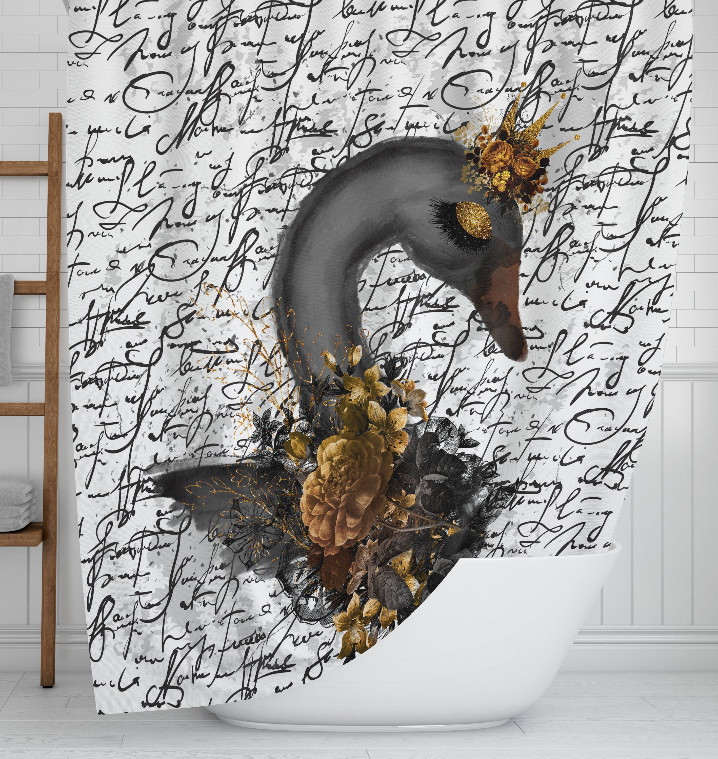 Black Swan Shower Curtain with Elegant Bathroom Decor - Image 2