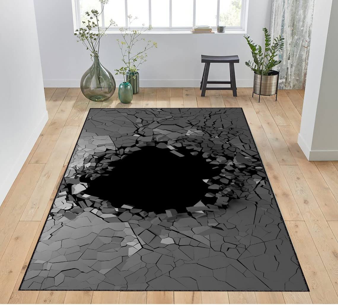Black Vortex Illusion Rug - Rectangular 3D Effect Floor Vortex Rug (e1152) with 3D Vortex Illusion - Image 2