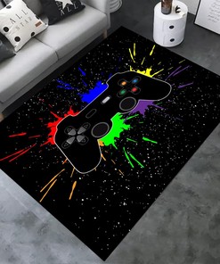 Black Watercolor Gaming Rug for Teen Boys - Non-Slip Floor Mat with T-Shirt, Hoodie, Sweatshirt Game room rug ideas